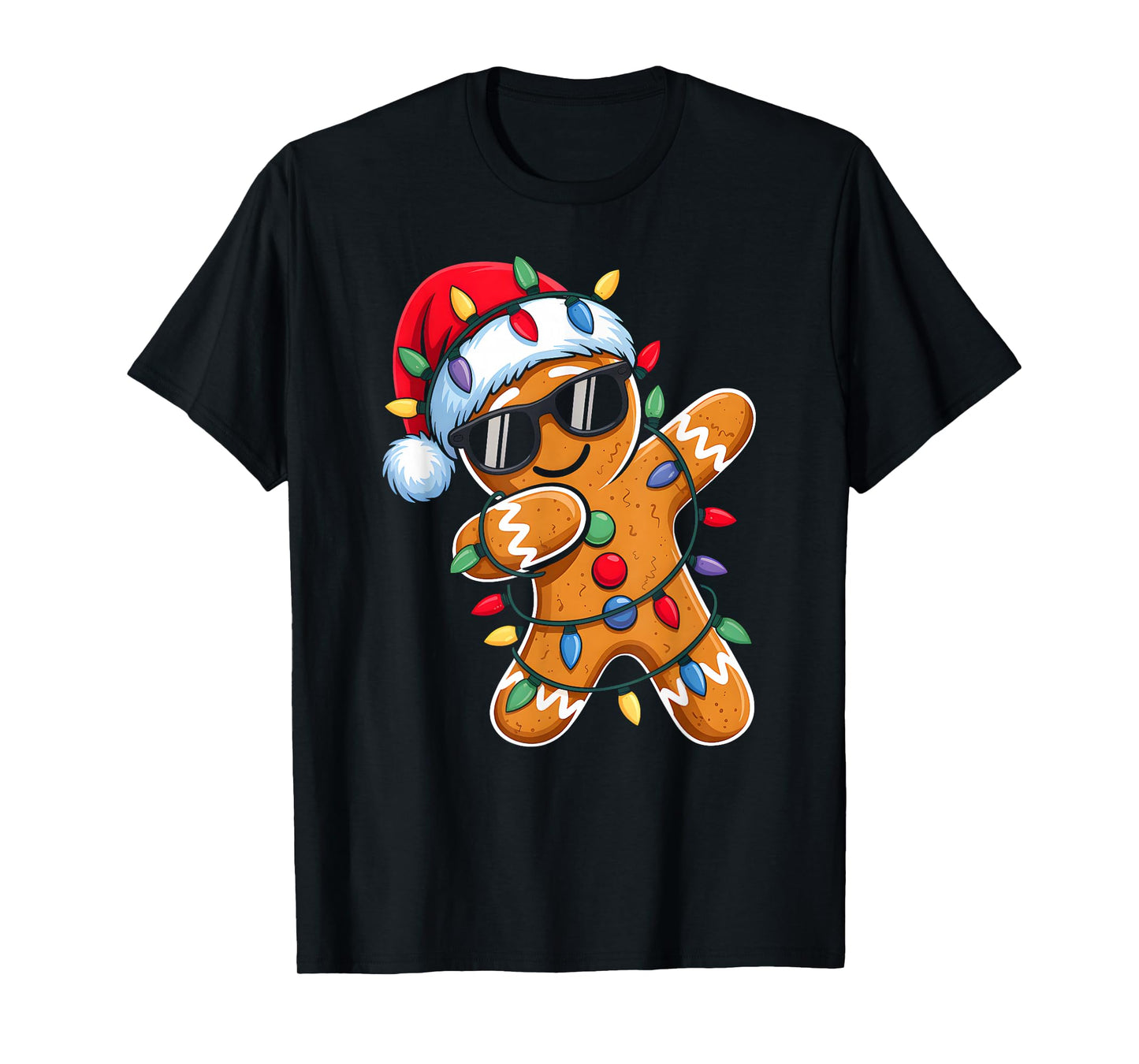 Dabbing Gingerbread Christmas Lights Santa Hat Xmas Pajamas T-Shirt