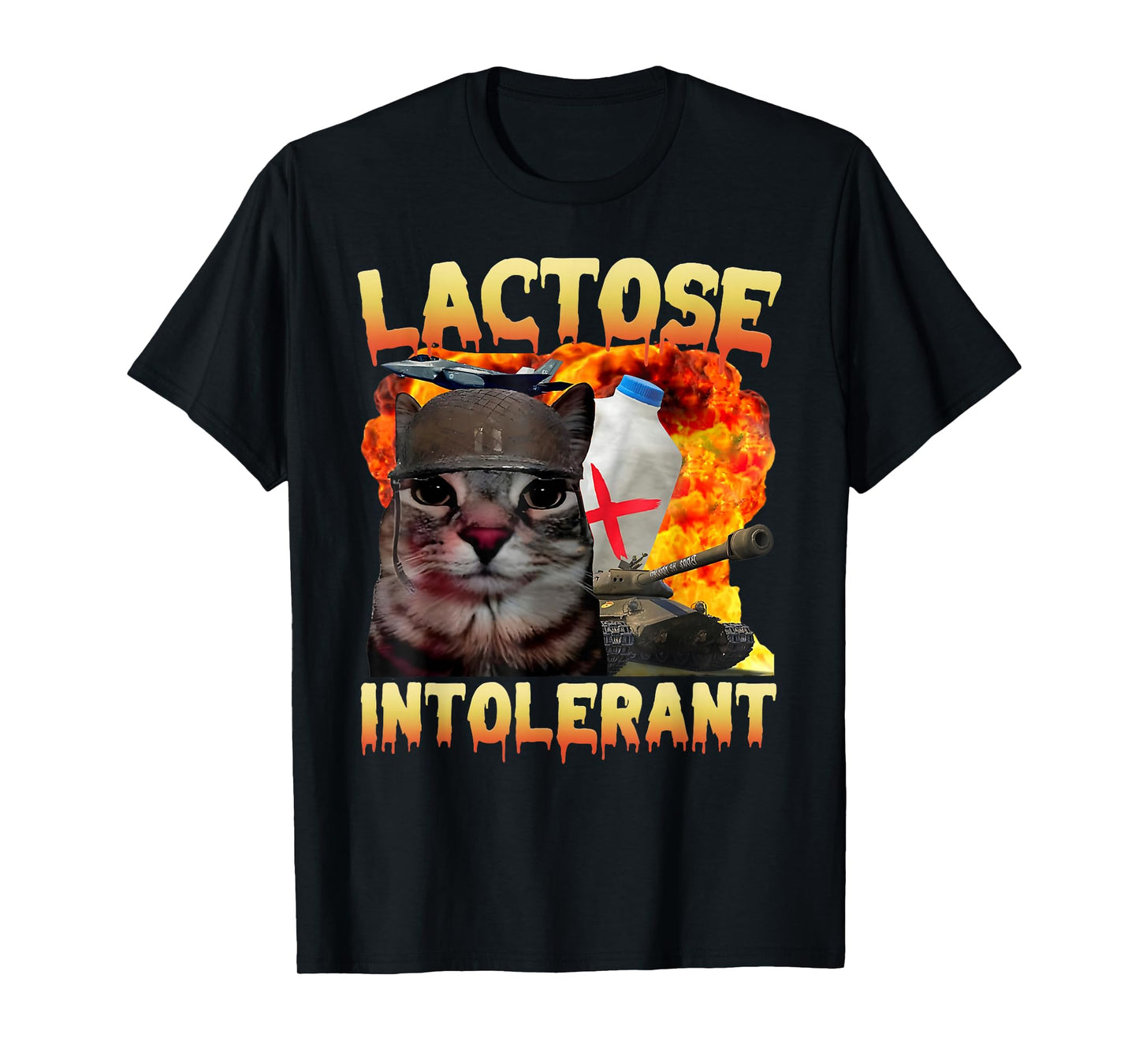 Lactose Intolerant Silly Cat Meme Funny Saying Cat Lover T-Shirt