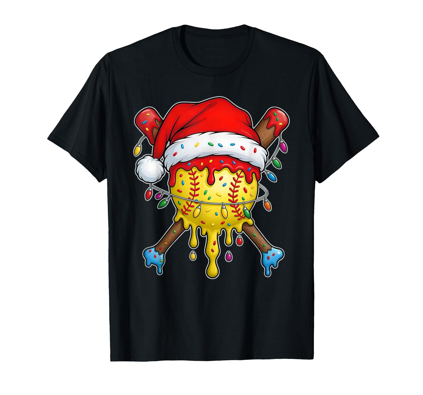 Santa Sports Design for Men Boys Christmas Softball Drip T-Shirt