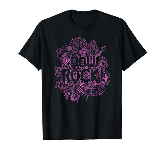You Rock Music-Themed Coloring Page Style Pink Line Art T-Shirt