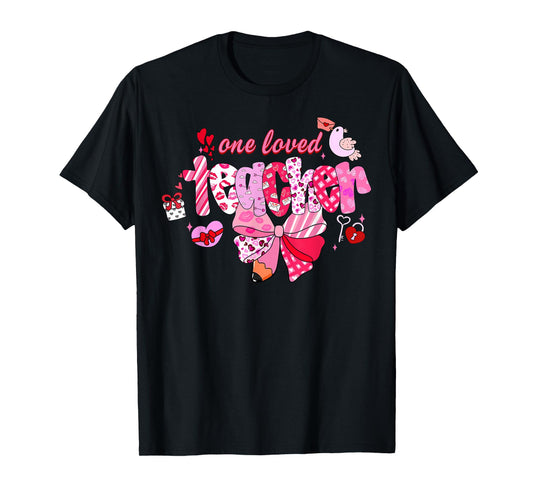 Teacher Valentine Loved Teacher Valentine's Day Coquette Bow T-Shirt