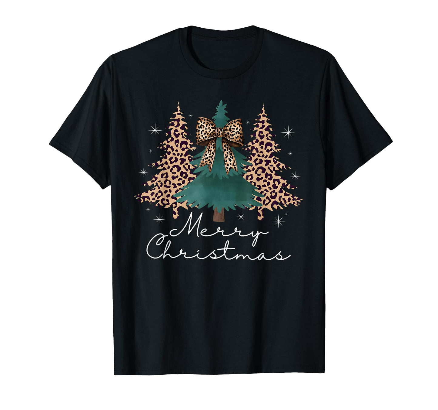 Christmas Trees Leopard Coquette Bow Xmas Pajamas Holiday T-Shirt