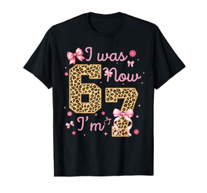 Kids I was 6 Now I'm 7 Leopard Coquette Bow Birthday Girl T-Shirt