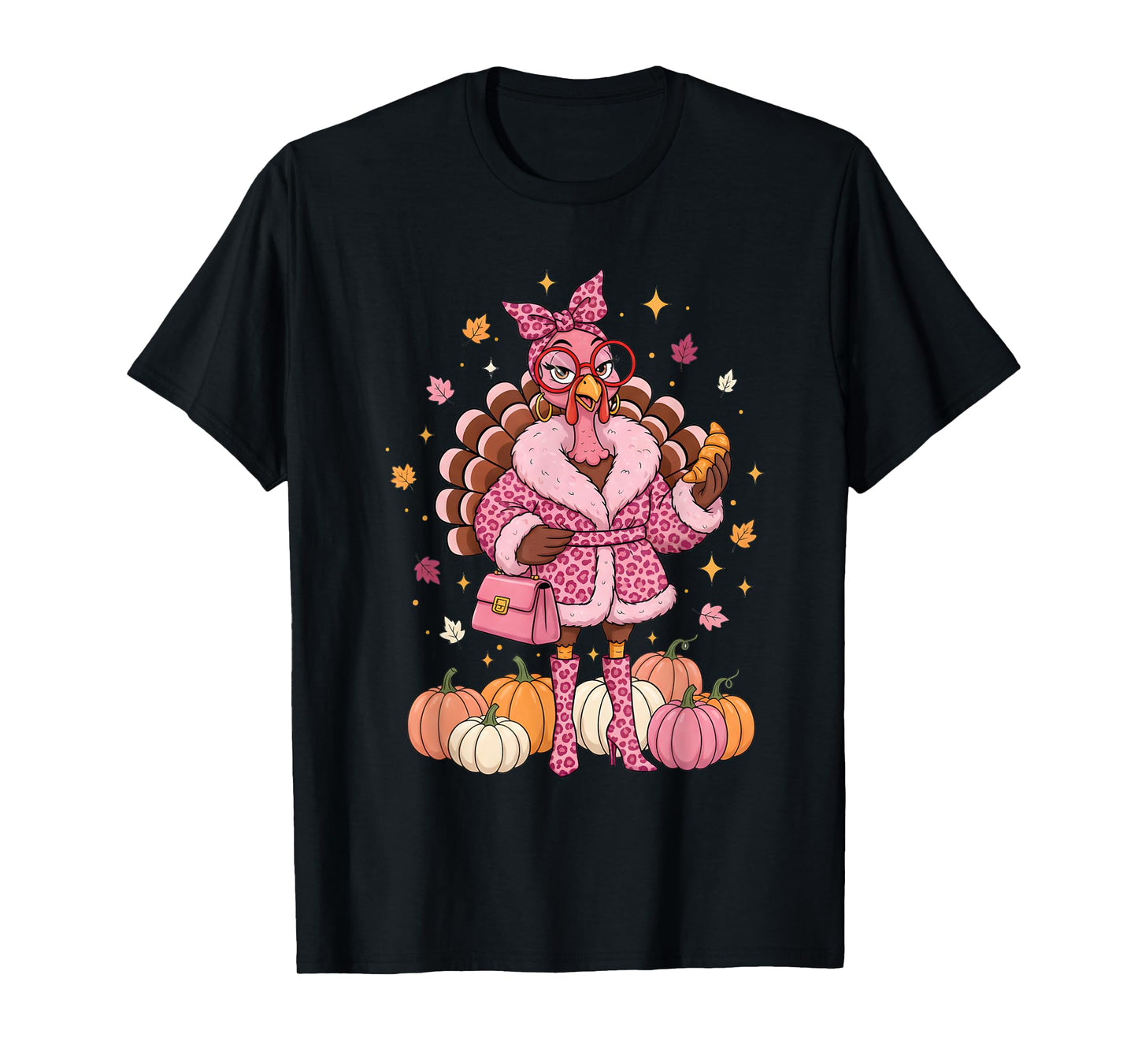 Thanksgiving Turkey Pink Retro Fall Fashion Queen T-Shirt