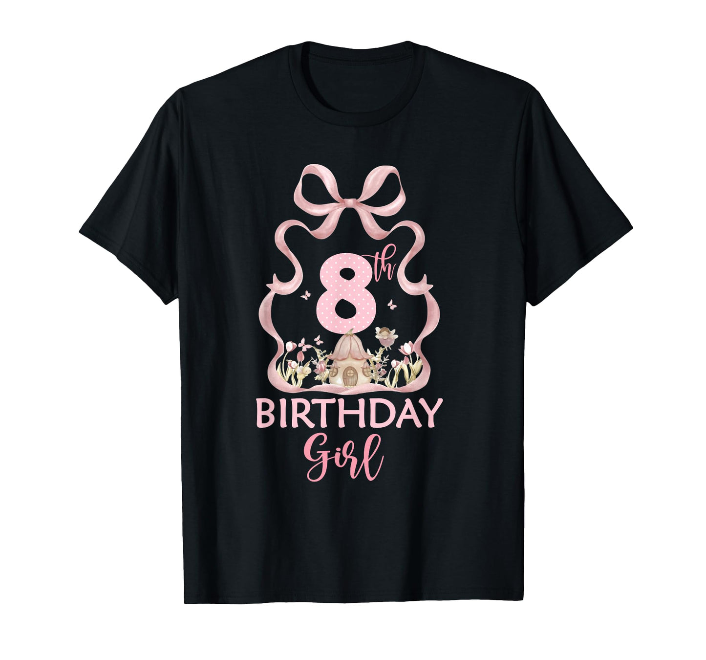 It's My 8th Birthday Fairy Coquette Pink Bow Girl 8 Year Old T-Shirt