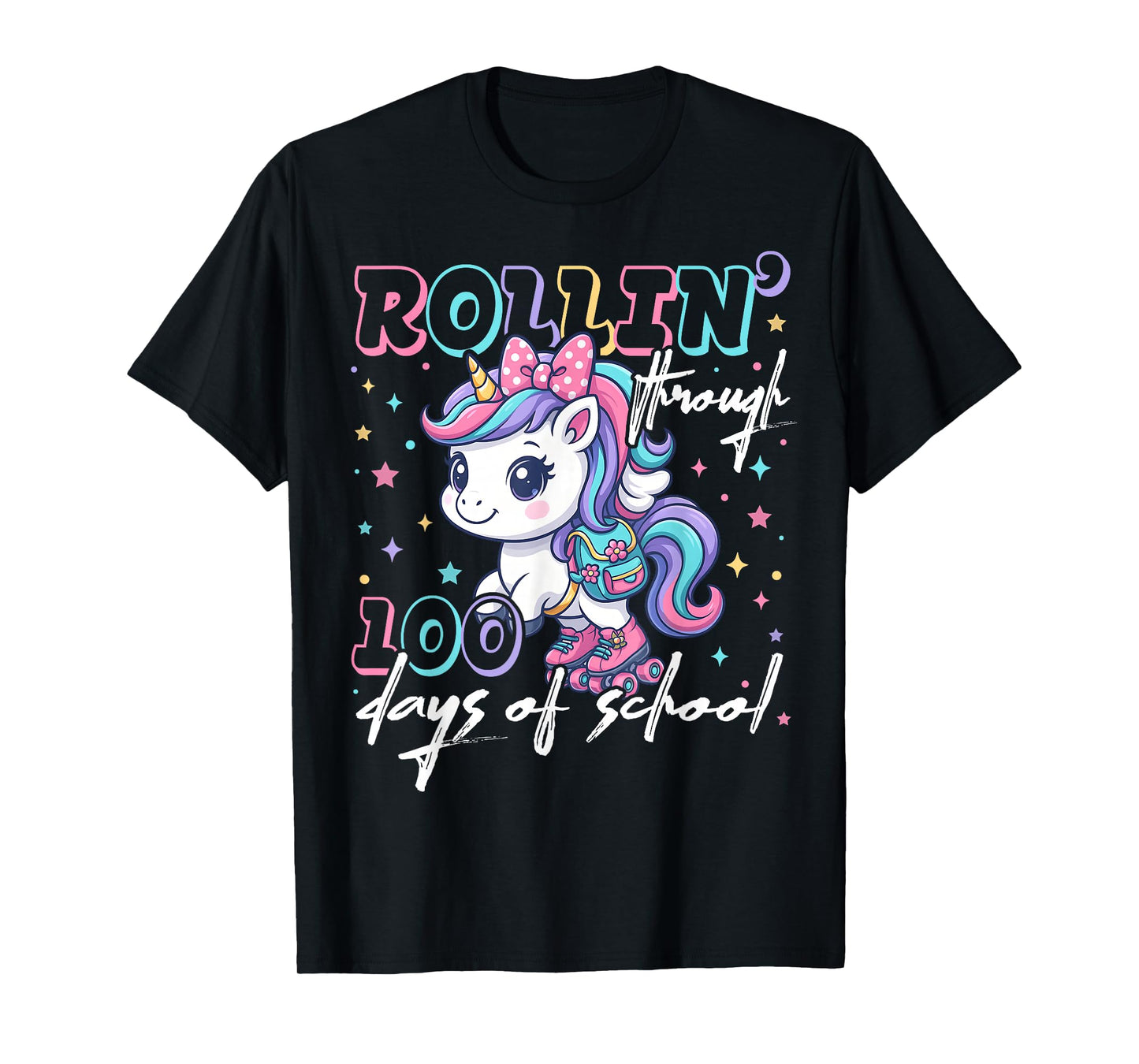 100 Days of School Unicorn 100th Day Roller Skating Girly T-Shirt