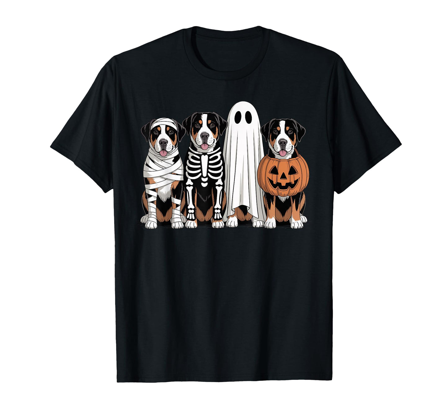 Spooky Ghost Greater Swiss Mountain Dog Halloween Skeleton T-Shirt