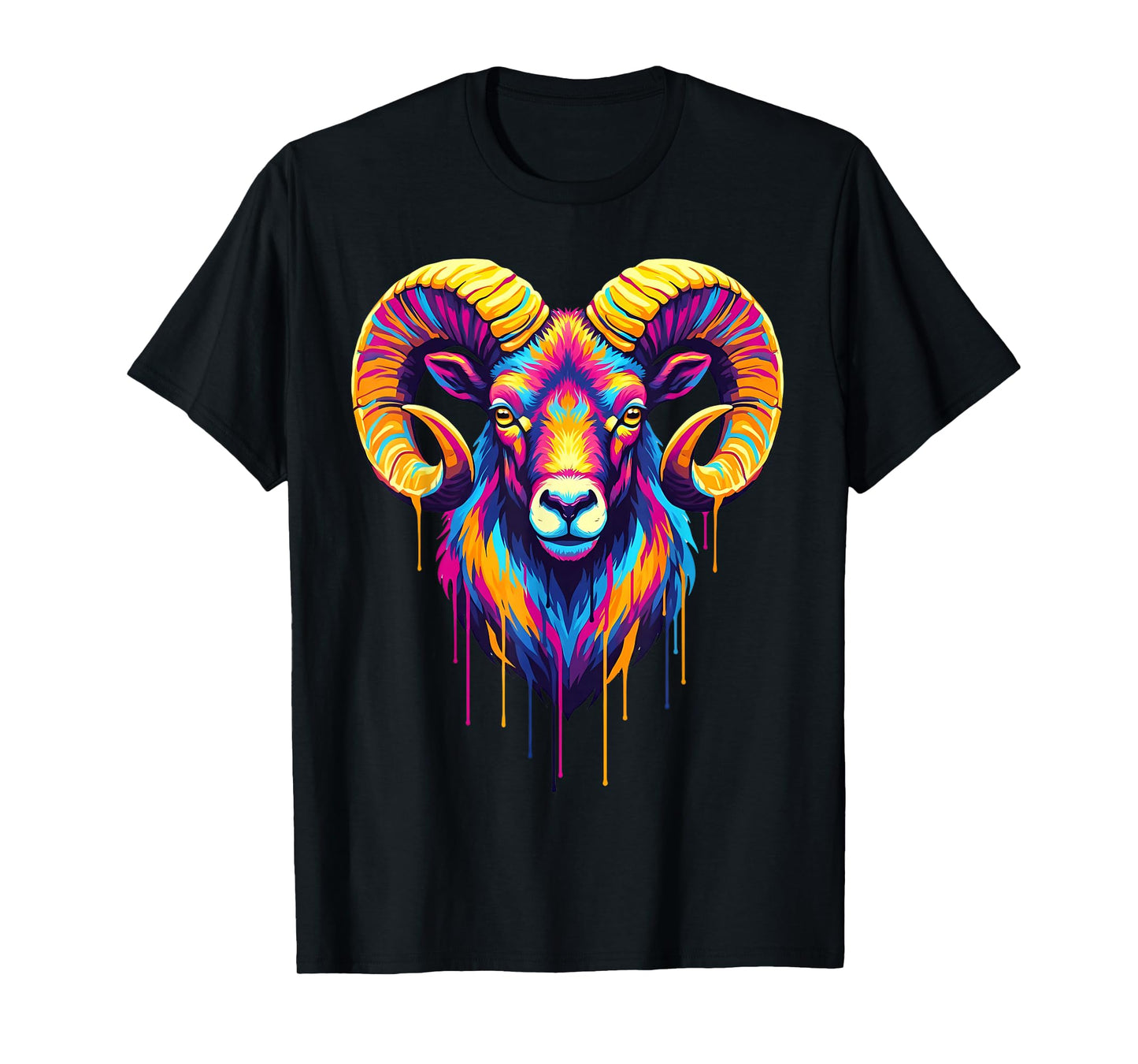 Colourful Cool Ram Head in Vivid Shades Artistic Designed T-Shirt