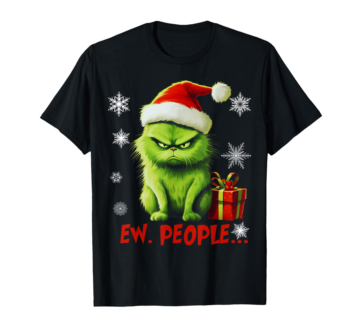 Cat Ew People Funny Christmas Meowy Xmas Gift Santa Hat Y2K T-Shirt