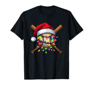 Christmas Baseball Pajama Santa for Men Boys Girls Kids Xmas T-Shirt