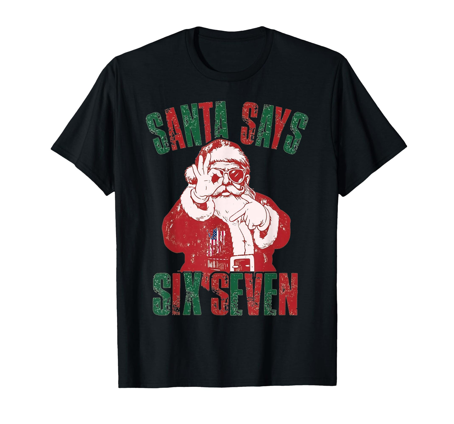 Funny Retro Santa Says Six Seven Christmas T-Shirt