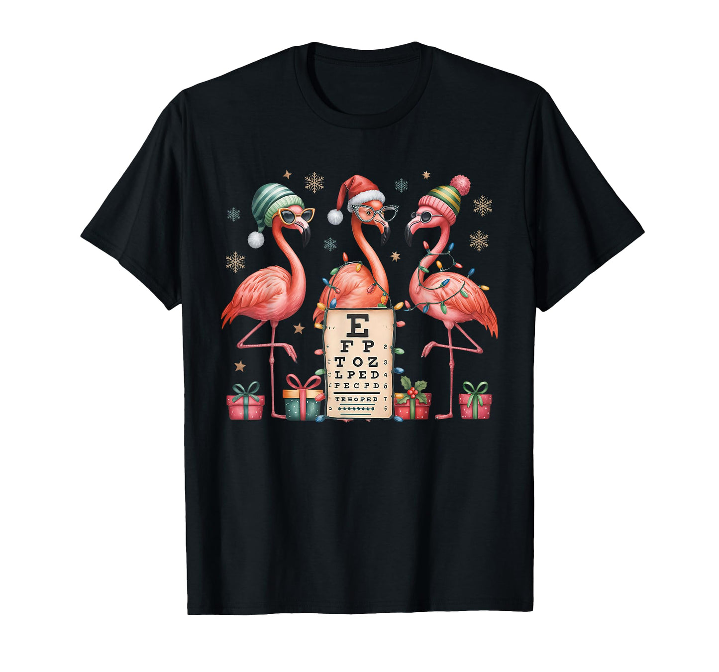 Flamingo Christmas Optometry Ophthalmologist Eye Dr Optician T-Shirt