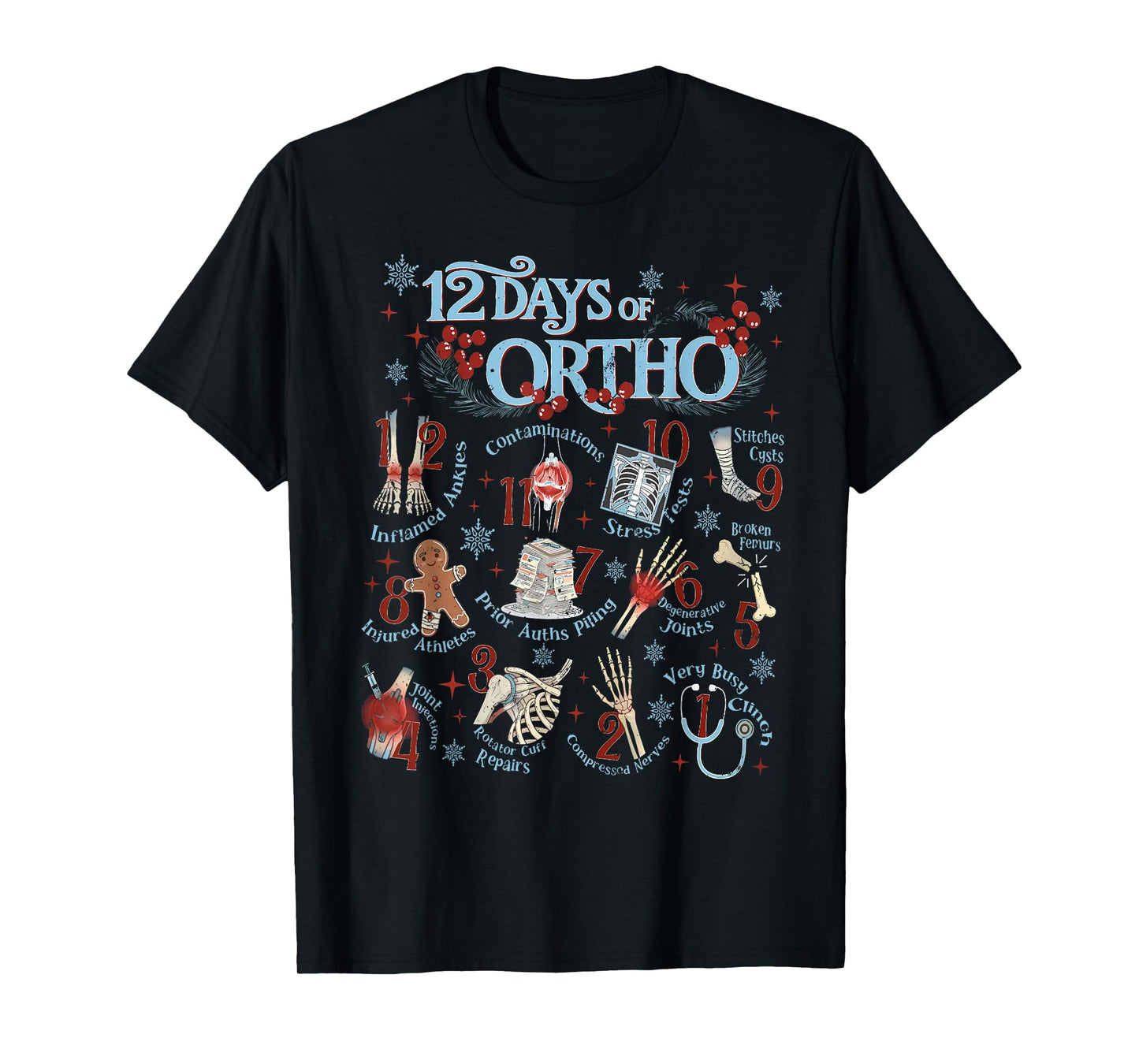 Retro Christmas Orthopedic 12 Days of Ortho Ortho Nurse Team T-Shirt