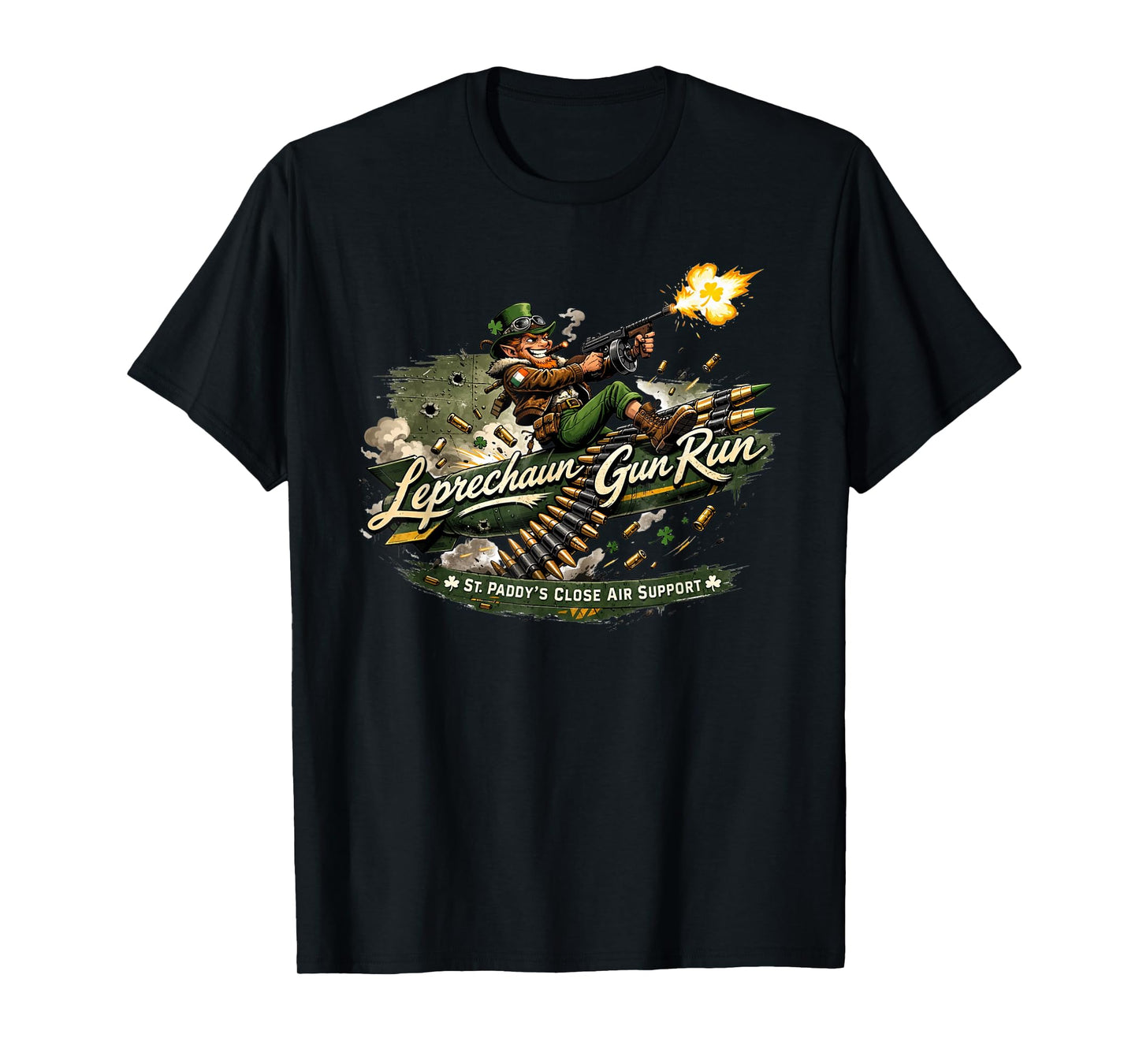 Leprechaun Gun Run Funny Irish Military Design T-Shirt