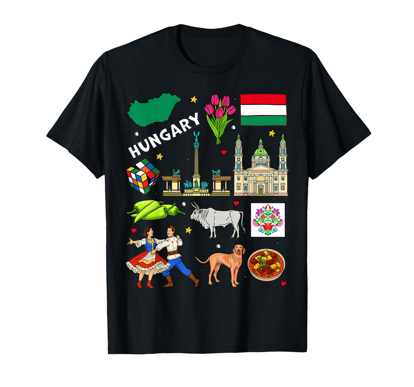 Hungary map and Flag. Hand Drawn Hungarian Landmarks T-Shirt