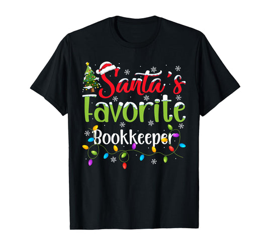 Santa Favorite Bookkeeper Christmas Lights Funny Family Xmas T-Shirt
