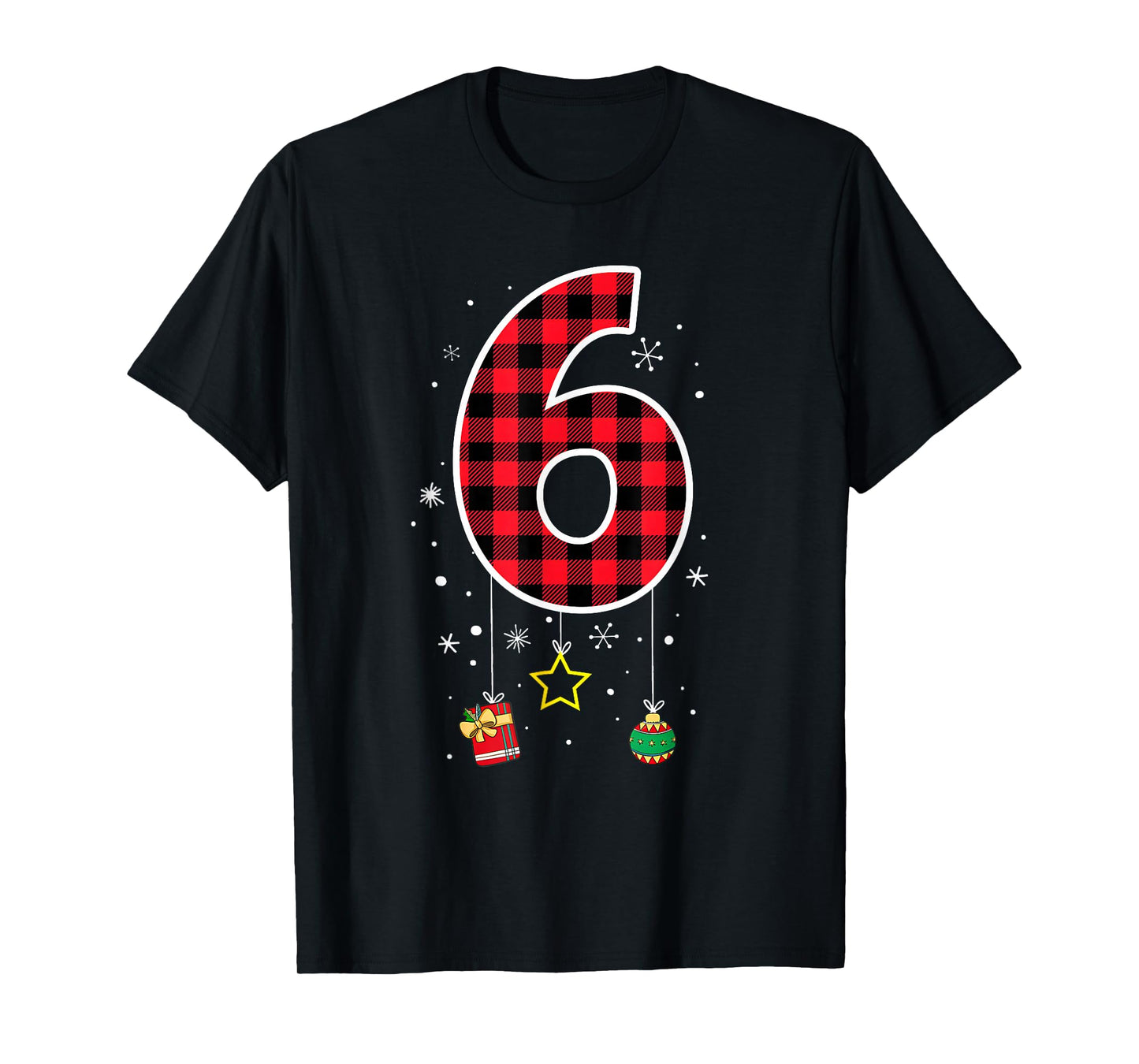 Number 6 Funny Meme Saying 6 7 Six Seven Christmas Red Plaid T-Shirt