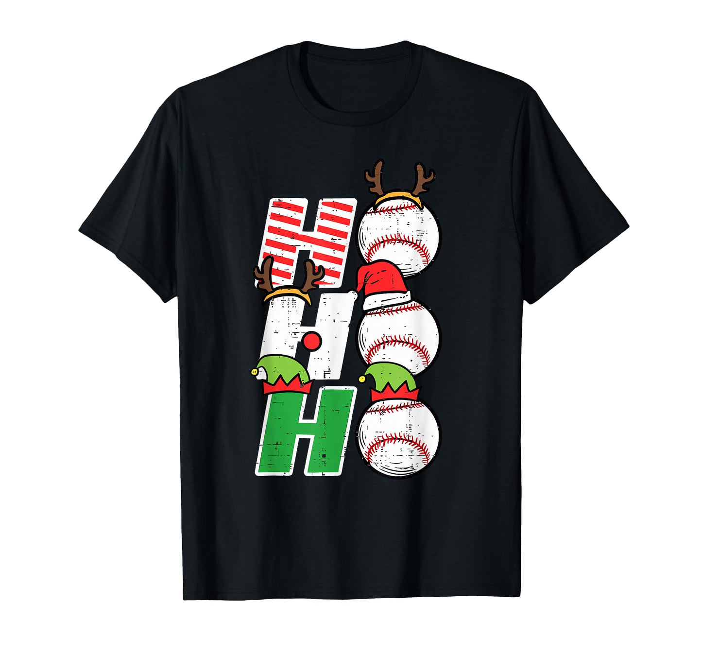 Ho Ho Baseball Elf Candy Cane Funny Christmas Sport Lovers T-Shirt