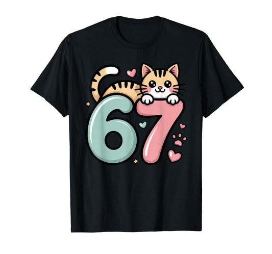 Funny Cat 67 Meme Six Seven Cute Gen Alpha T-Shirt