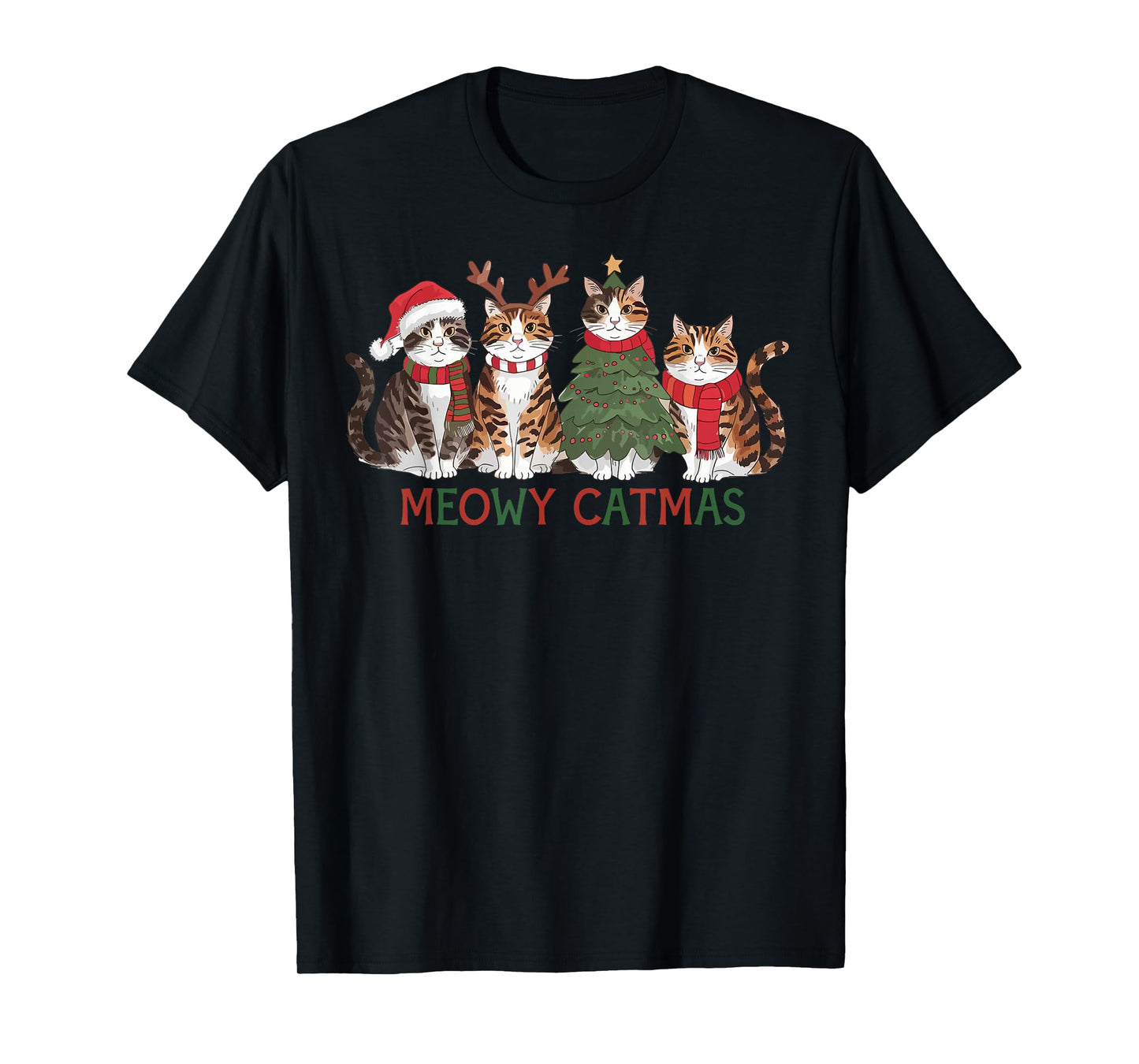 Meowy Catmas Cat Christmas Cute Kitten Cats Santa Hat Xmas T-Shirt