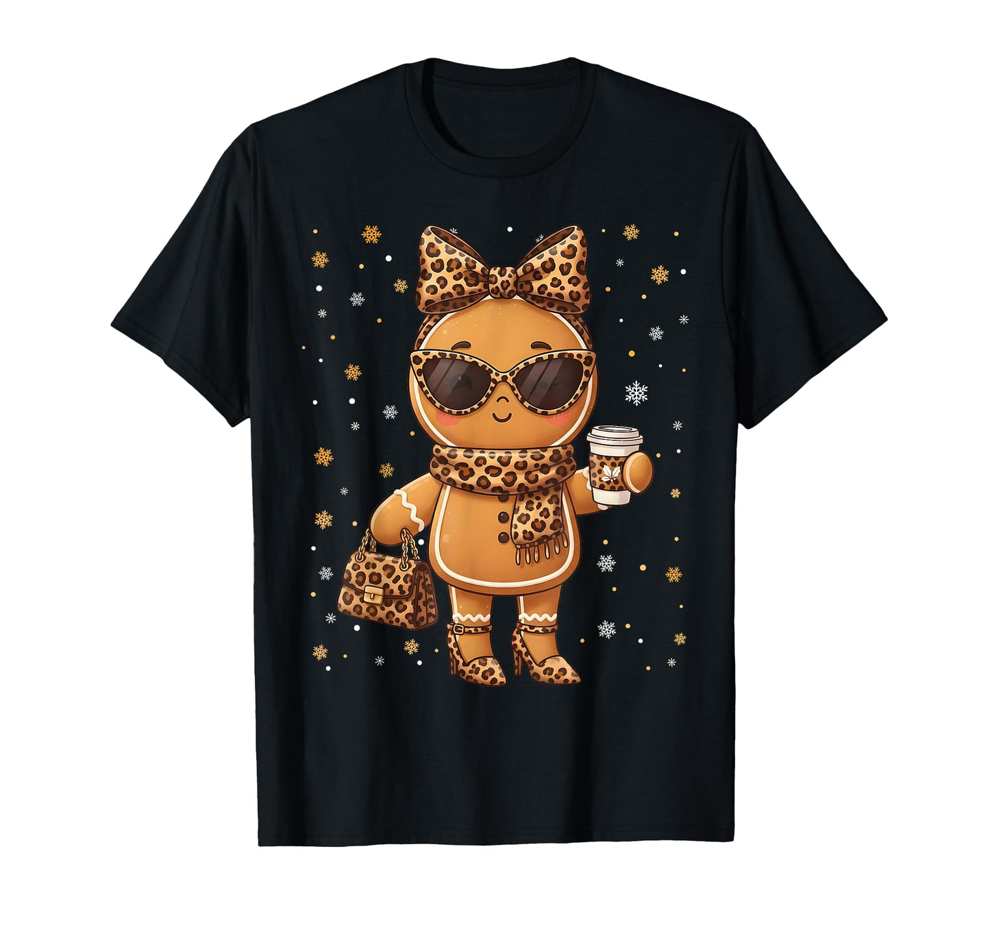 Cute Gingerbread Leopard Christmas Xmas Girl Women T-Shirt