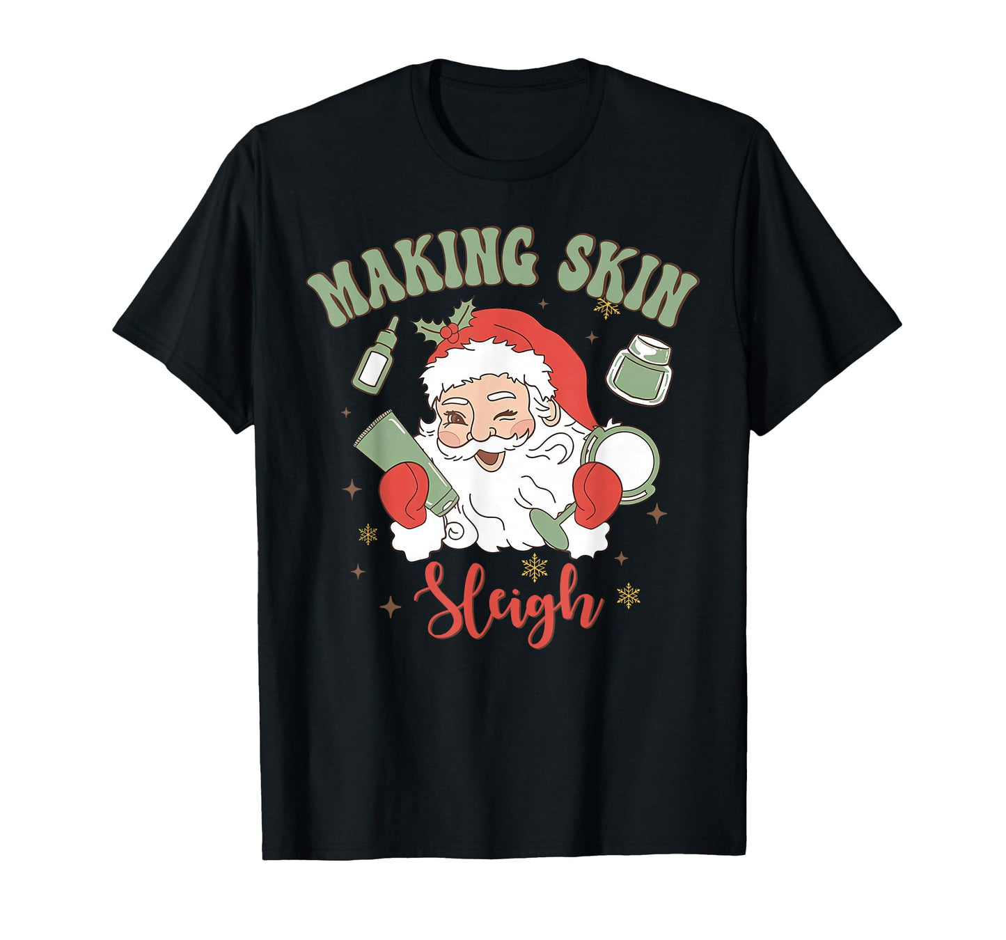 Christmas Esthetician Making Skin Sleigh Santa Makeup Artist T-Shirt