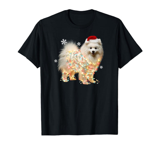 Funny American Eskimo Dog Santa Merry Christmas Lights T-Shirt