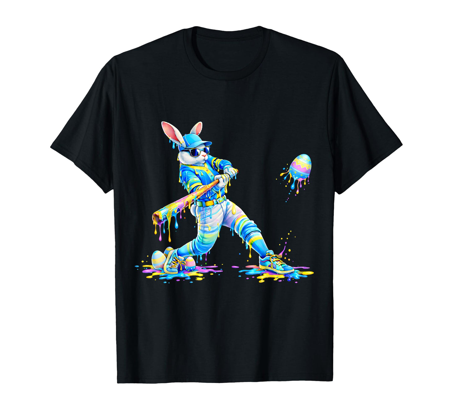 Dripping Tie Dye Rabbit Baseball Easter Bunny Men Boy Kid T-Shirt