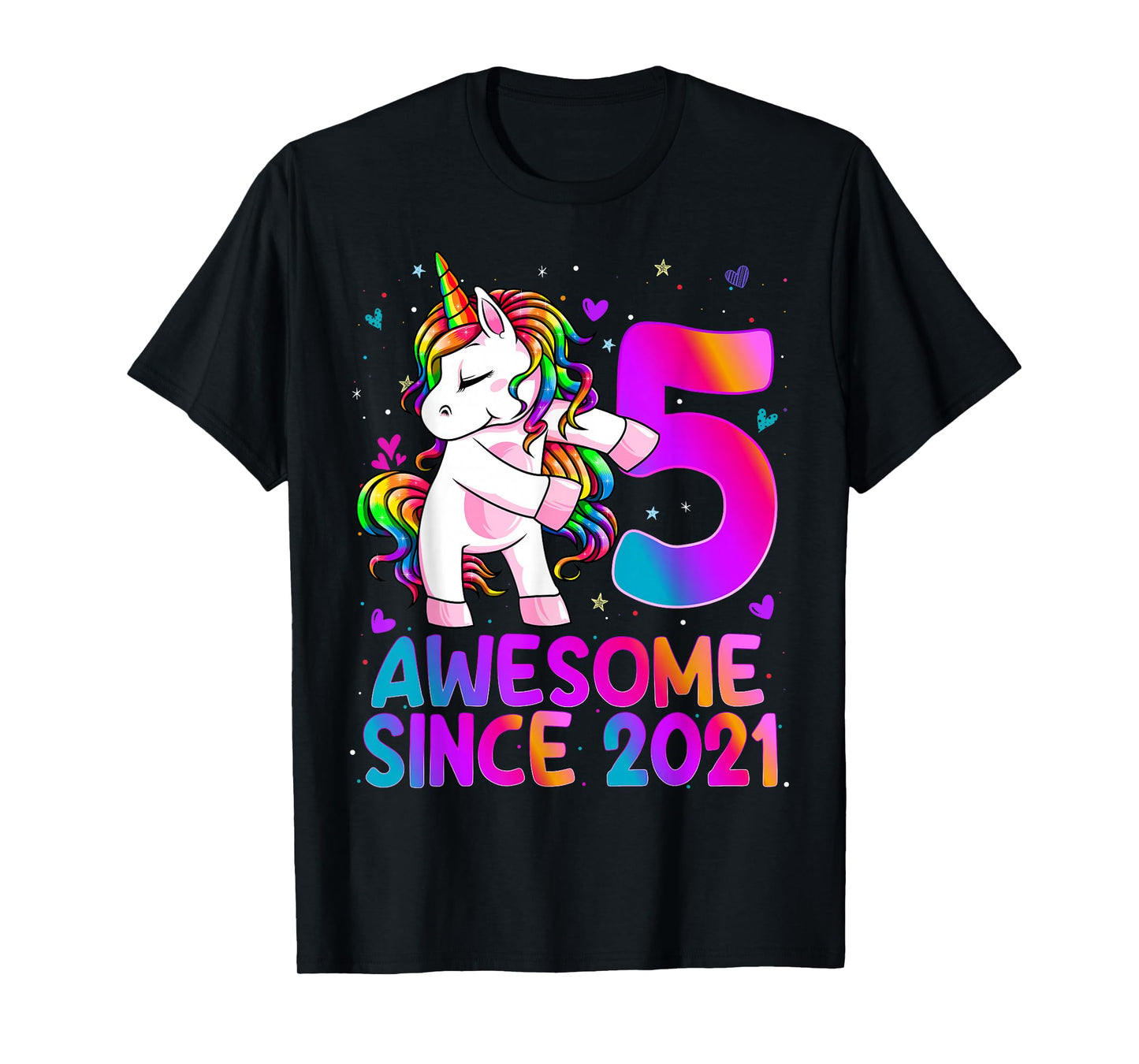 5 Year Old Girl Awesome Since 2021 Unicorn 5th Birthday Girl T-Shirt