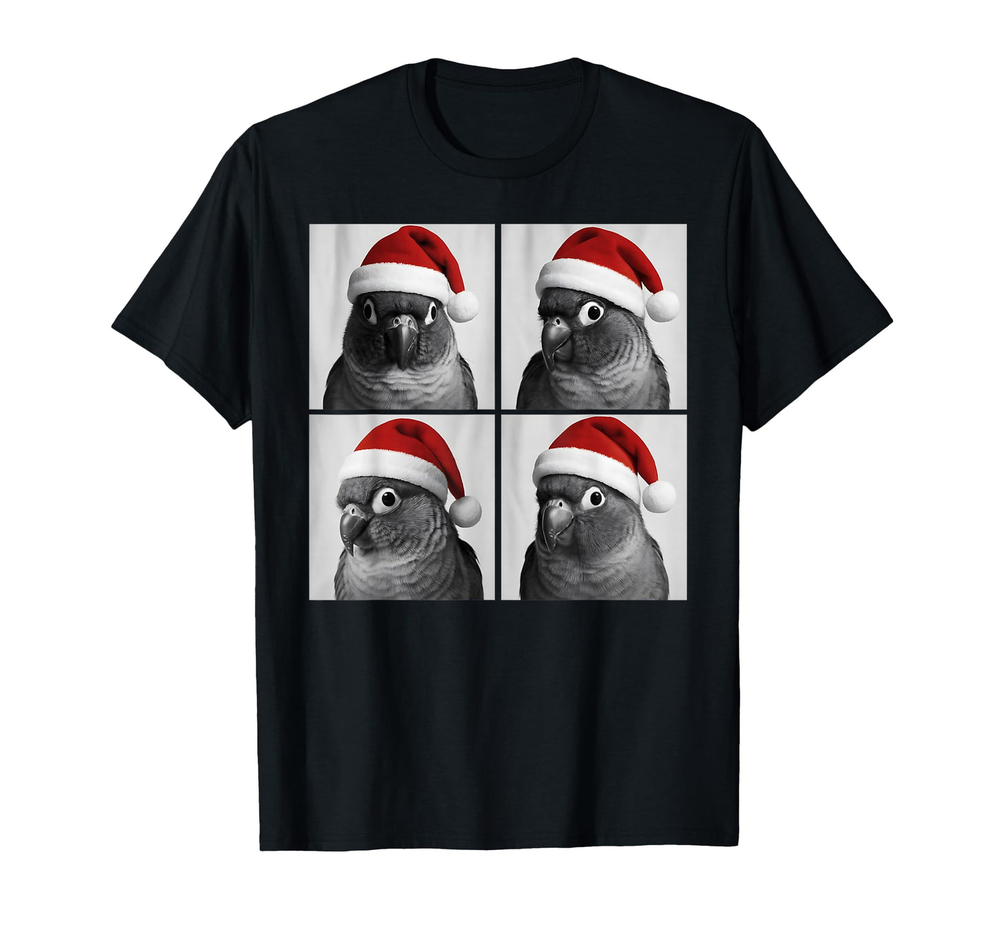 Funny Christmas Green Cheek Conure Santa Photo Booth Parrot T-Shirt