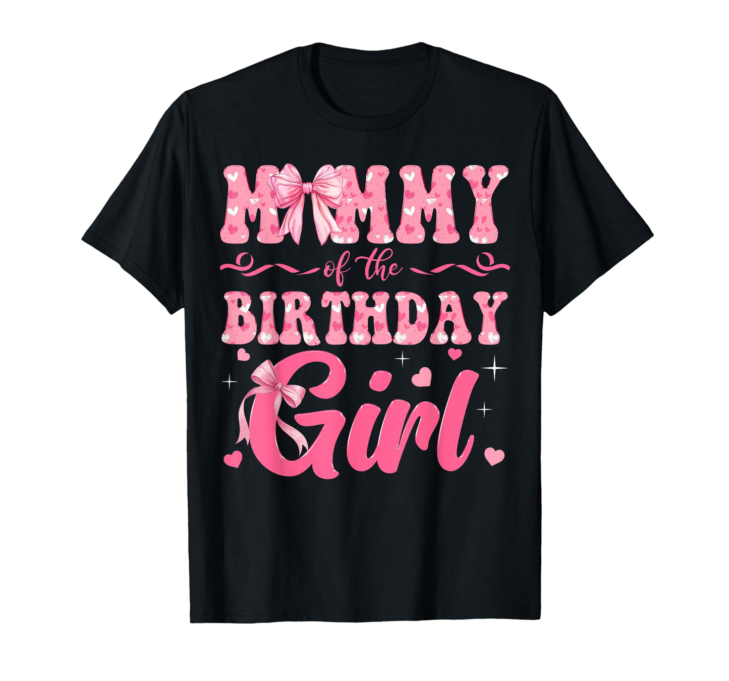 Mommy of The Birthday Girl Family Pink Coquette Bow T-Shirt