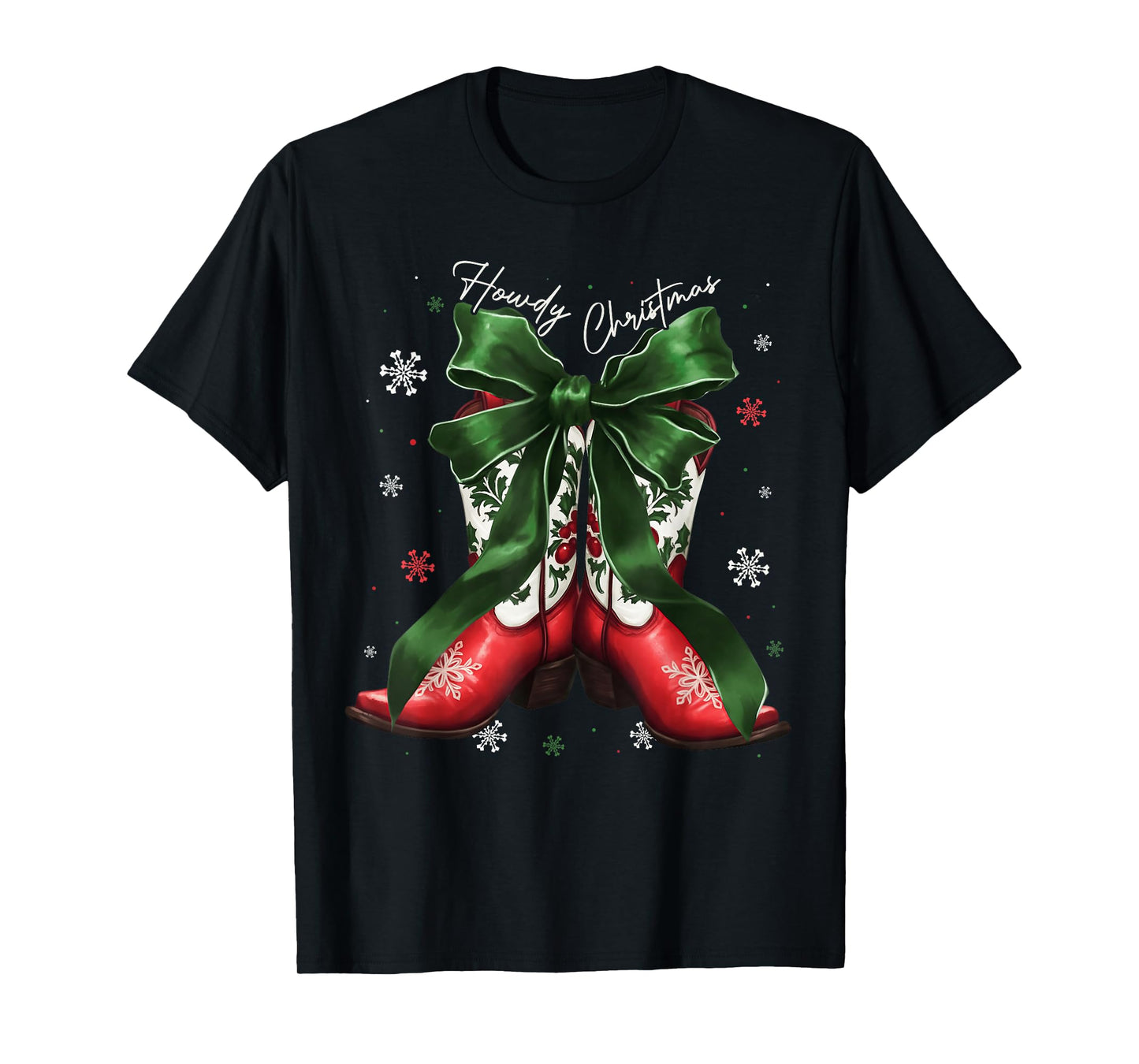 Cowgirl Western Howdy Christmas Coquette Bow Boots Family T-Shirt