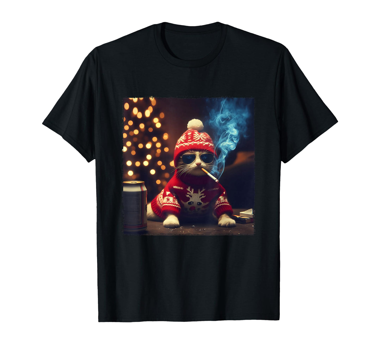 Smoking Cat Santa Hat Kitten Beverage Meme Sweatshirt Jumper T-Shirt