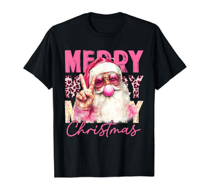 Santa Blowing Bubble Gum Christmas Pink Santa Shirt Women T-Shirt