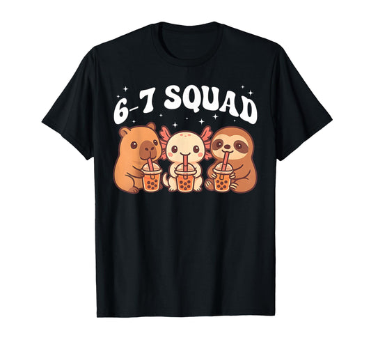 67 Meme Animals Sloth Axolotl Capybara Funny 6 7 Girls Kids T-Shirt