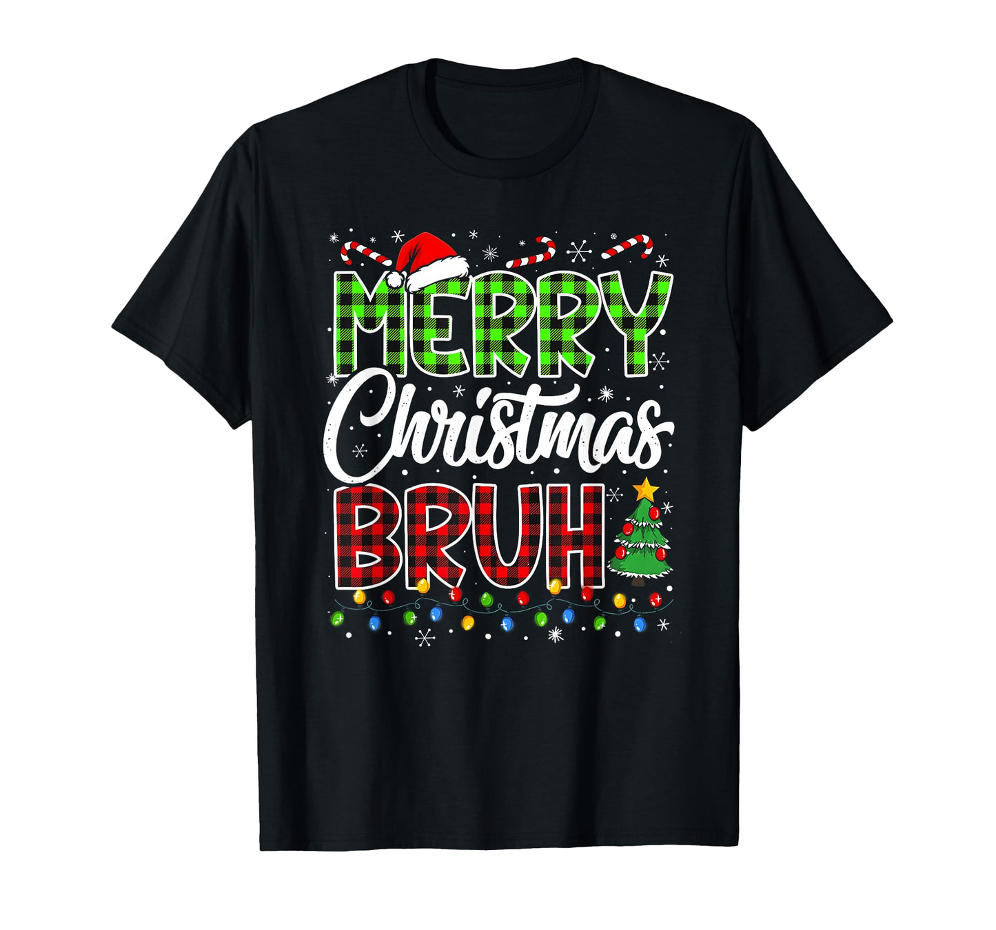 Merry Christmas Bruh Funny Teens Boys Kids Meme Xmas Lights T-Shirt