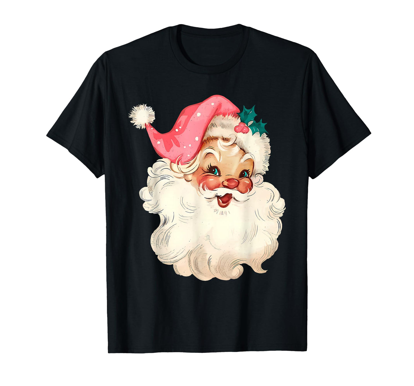 Santa Claus Pink Christmas Face Old Xmas Vintage Pink Santa T-Shirt