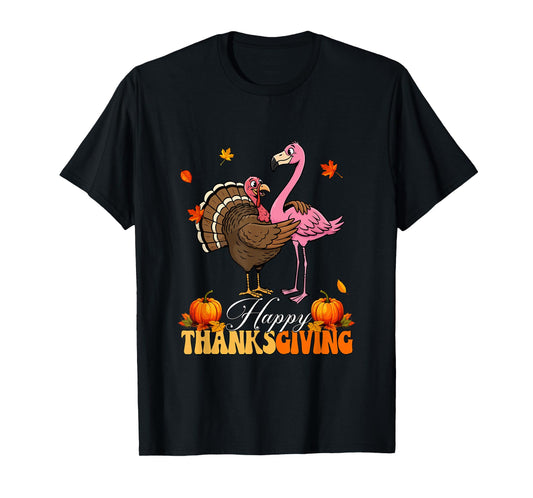 Happy Thanksgiving Turkey Hugging Flamingo Lover Farmer Kids T-Shirt