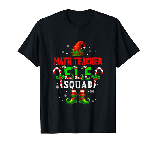 Math Teacher Elf Squad Xmas Elf Hat Shoes Funny Job Team T-Shirt