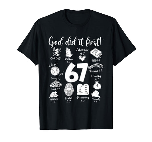Vintage God Did It First 67 Six Seven Meme Christian Bible T-Shirt