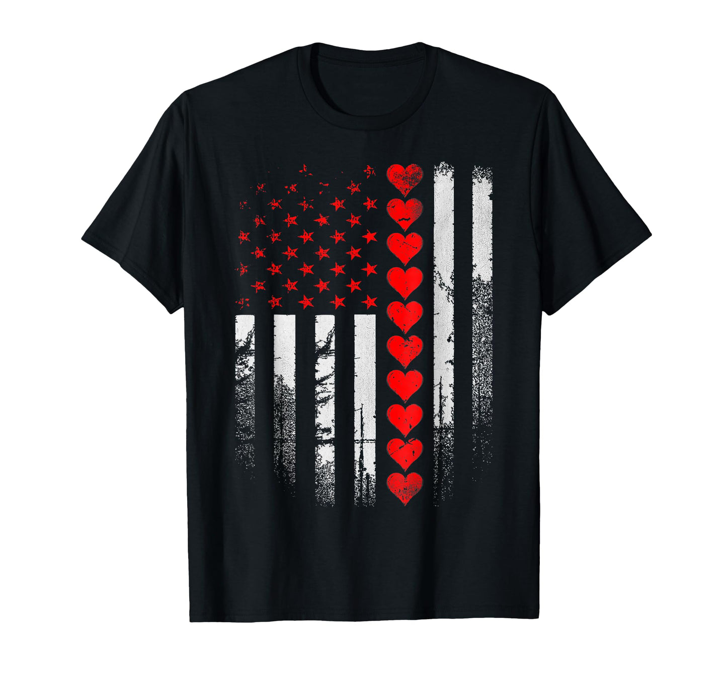 Vintage American Flag Hearts Valentine Mens Boys Kids T-Shirt
