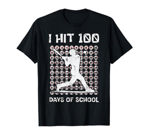 I Hit 100 Days of School Baseball Player 100th Day Boys Kids T-Shirt