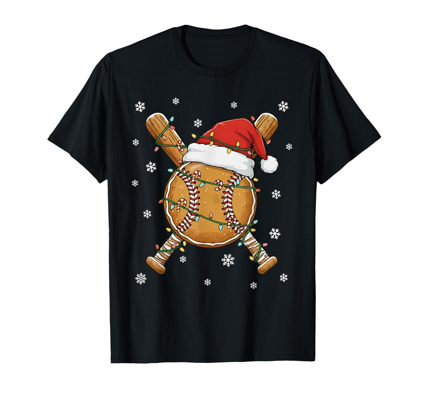 Funny Baseball Christmas Gingerbread Santa Hat Baseball Fans T-Shirt