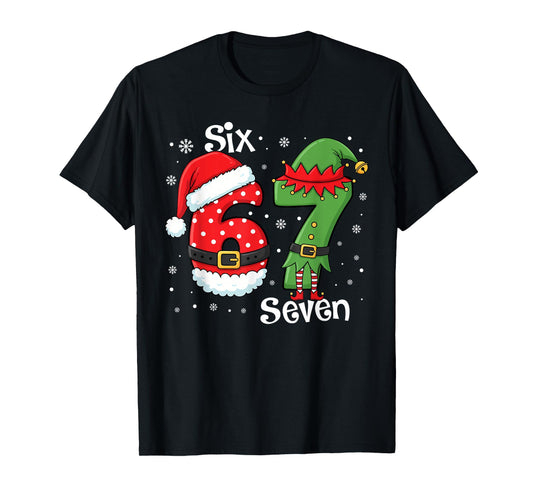 Funny 67 Six Seven Meme 6 7 Elf Santa Christmas Pajamas Kids T-Shirt