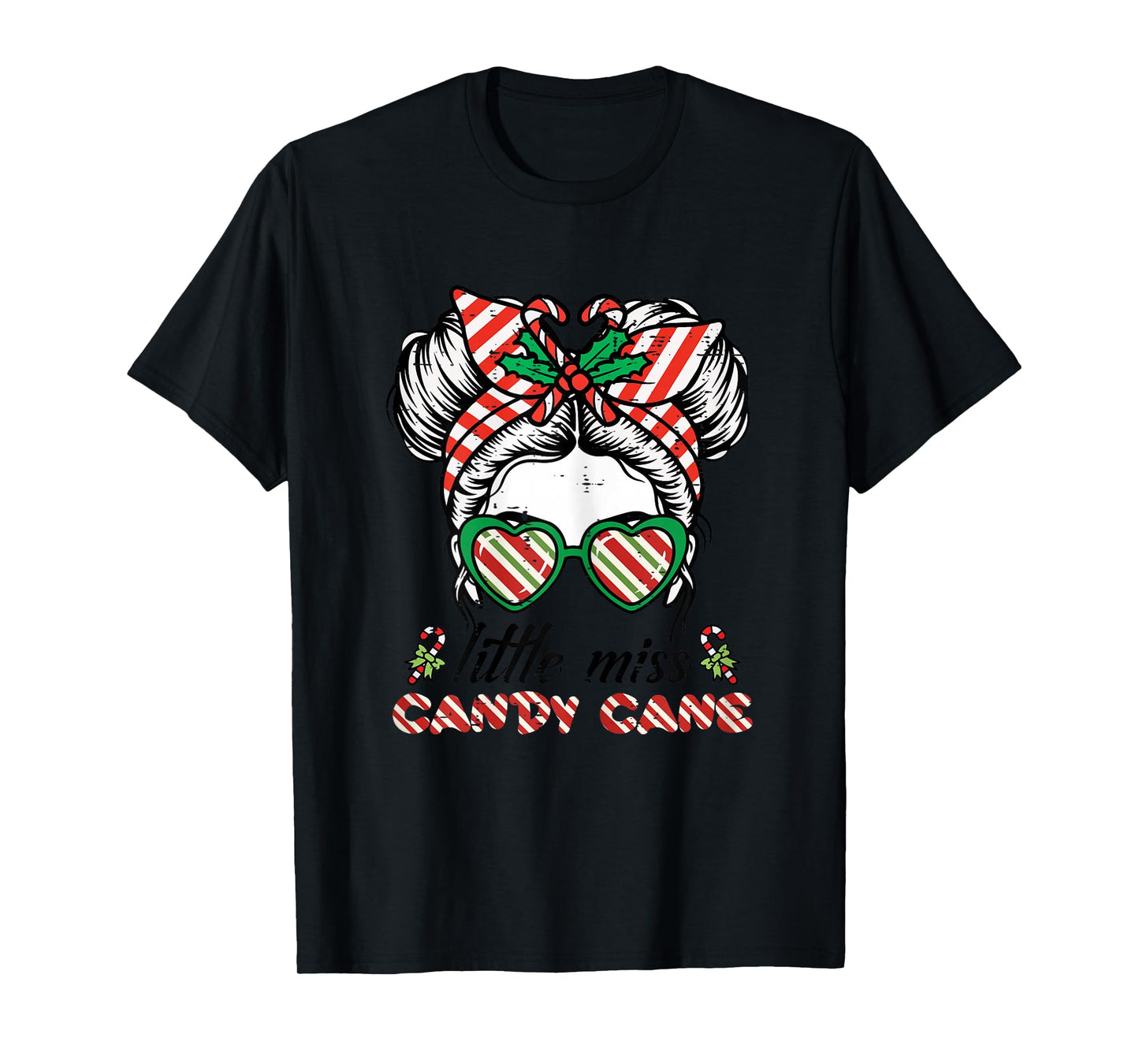 Christmas Miss Candy Cane Bun Little Xmas Girls Kids Toddler T-Shirt