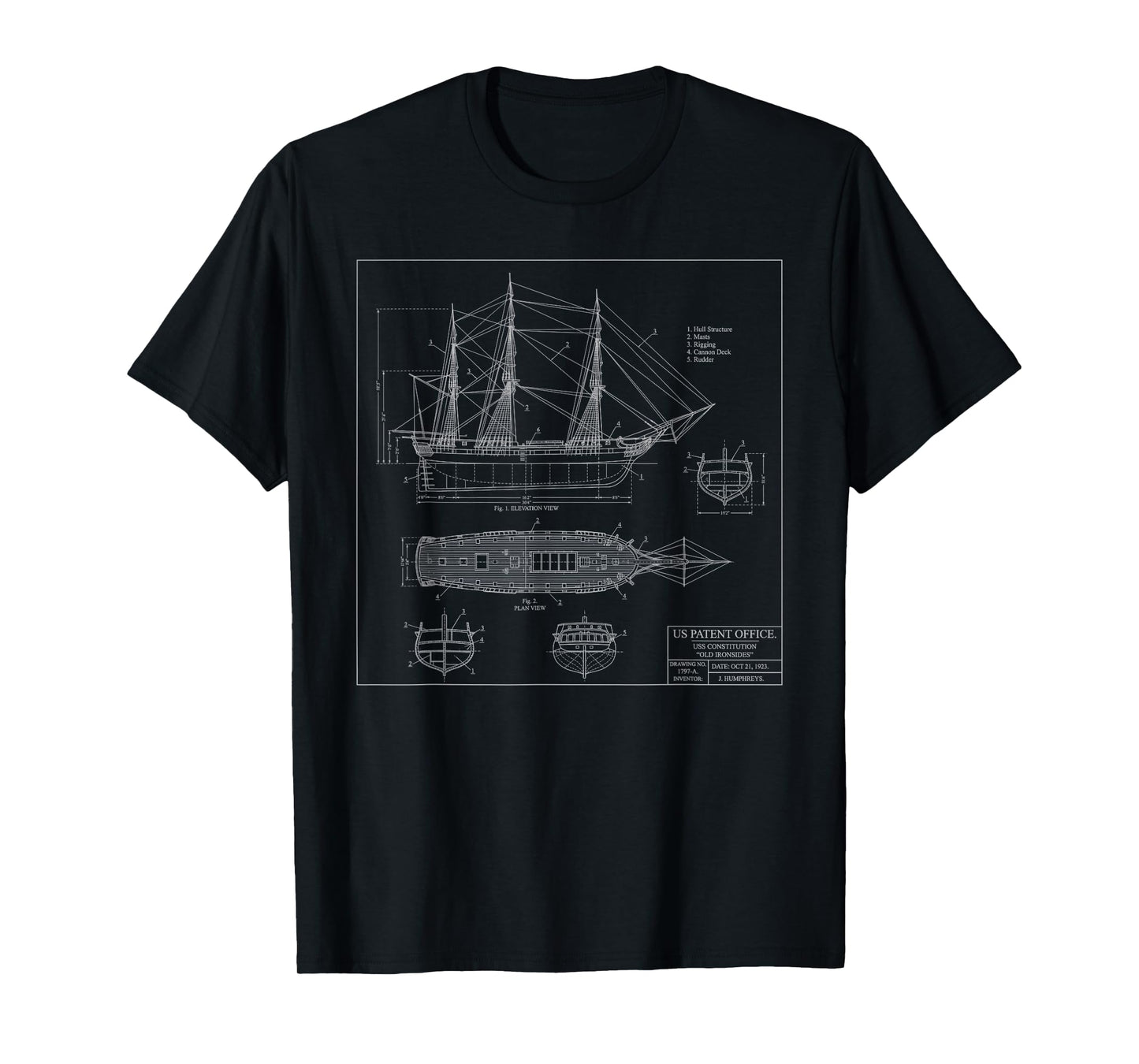 Blueprint Ship Old Ironsides Vintage 1794 USS Constitution T-Shirt