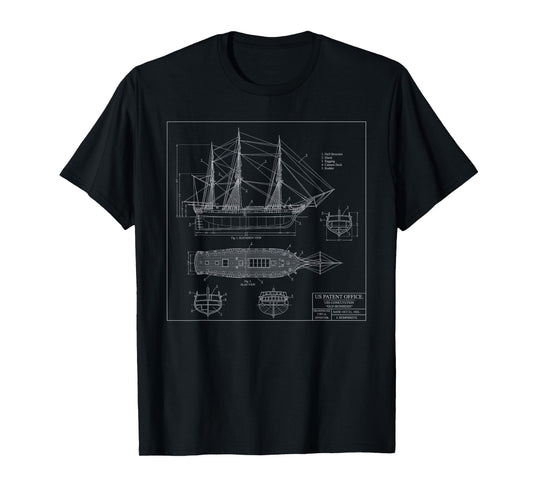 Blueprint Ship Old Ironsides Vintage 1794 USS Constitution T-Shirt