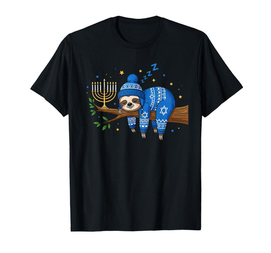 Funny Hanukkah Sloth Jewish Chanukah Sleeping Hanukkah PJs T-Shirt