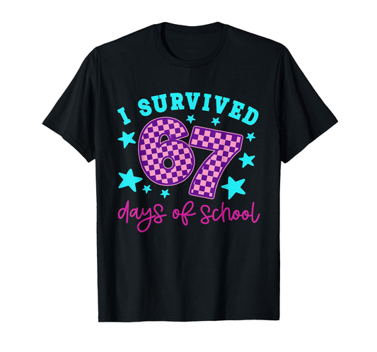 I Survived 67 Days of School Vaporwave 6-7 Teachers Students T-Shirt