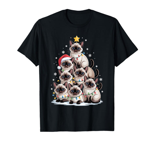 Christmas Siamese Cat Pet Xmas Santa Hat T-Shirt